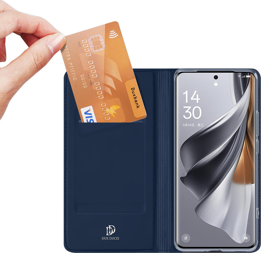 Dux Ducis SkinPro Wallet Case for OPPO Reno 10 / Reno 10 Pro, PU Leather Flip Cover with Magnetic Closure, Card Slot and Horizontal Stand, Blue