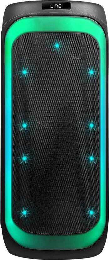 Box Party Eden ED-839, Putere 80W, Woofer de 8 inch, Bluetooth v5.0, TWS, Karaoke cu 2 Microfoane Wireless, Iluminare LED, Radio FM, Negru