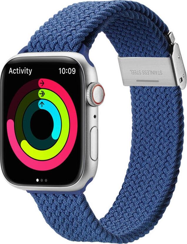 DUX DUCIS Strap Mixture II Version for Apple Watch 42/44/45mm, Blue Braided Nylon Fabric Strap with Stainless Steel Clasp, Adjustable Fit