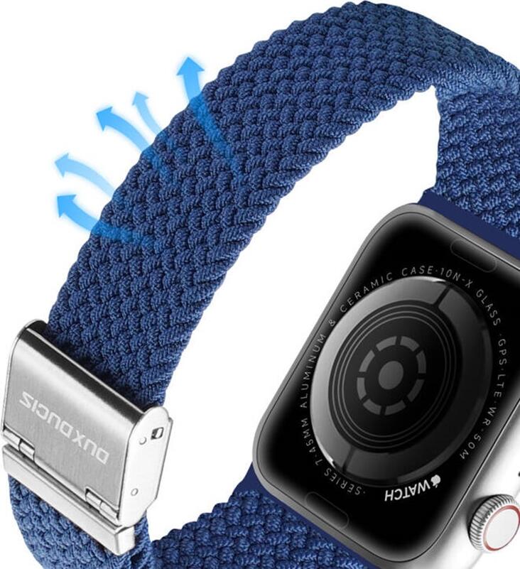 DUX DUCIS Strap Mixture II Version for Apple Watch 42/44/45mm, Blue Braided Nylon Fabric Strap with Stainless Steel Clasp, Adjustable Fit