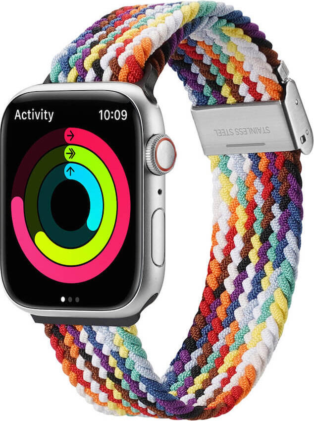 Curele DUX DUCIS Strap Mixture II Version pentru Apple Watch 42/44/45mm, din Nylon Impletit, Culoare Rainbow, cu Catarema din Otel Inoxidabil, Ajustabila