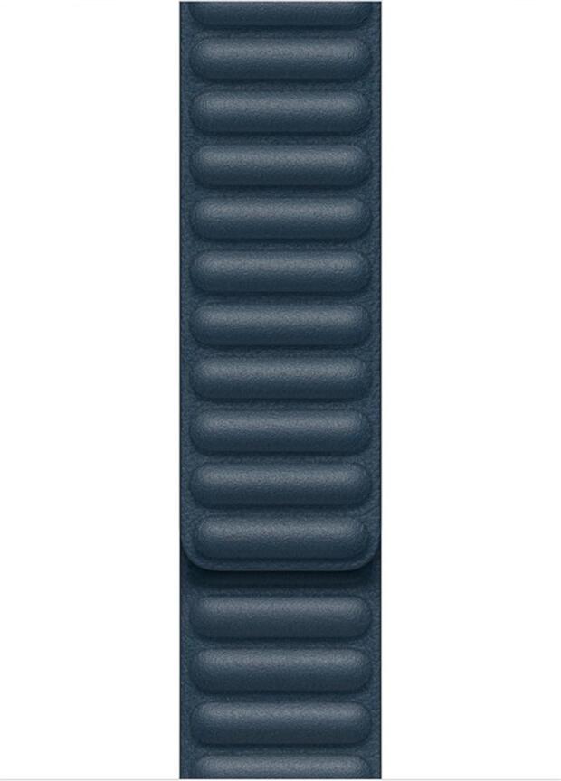 AccExpert Blue Leather Strap for Apple Watch 38mm 40mm 41mm, Padded Ribbed Design, M/L Size, Buckle Closure