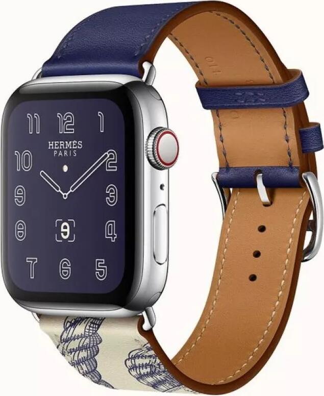 VPG Rhea Series Blue Genuine Leather Strap for Apple Watch 38mm 40mm 41mm, Stainless Steel Classic Buckle, Refined Stitching Design