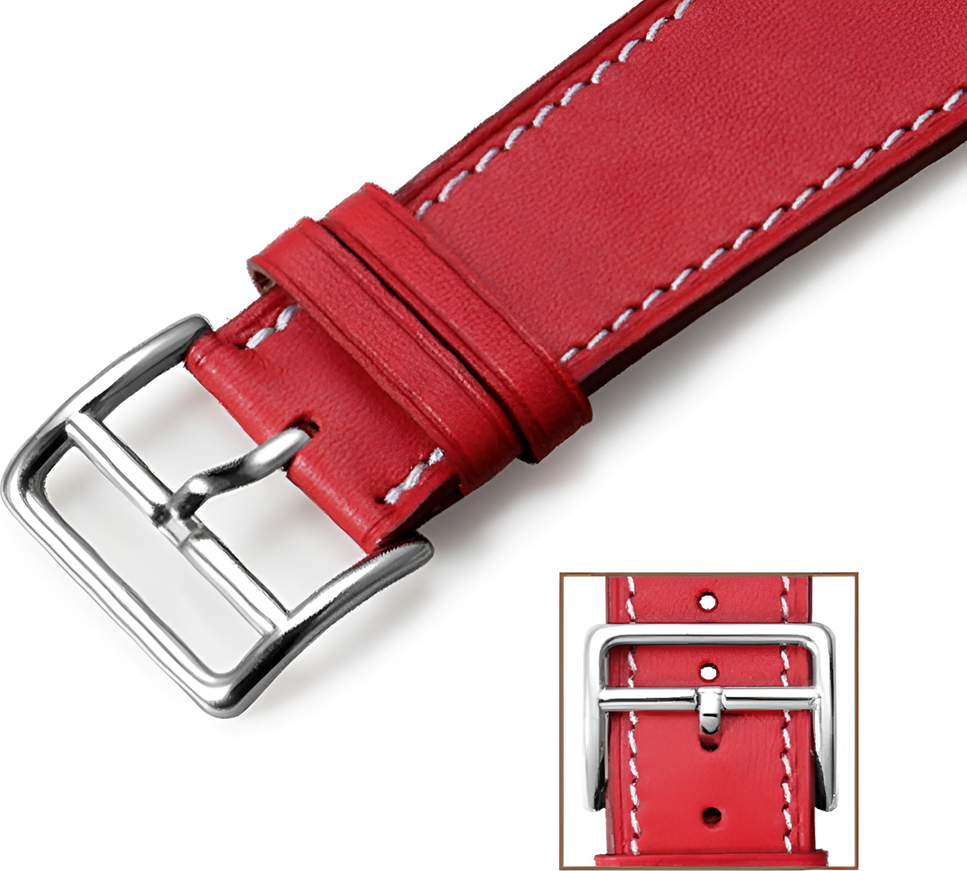 Curea VPG Leader Series din Piele Naturala pentru Apple Watch, Roșu, Catarema din Otel Inoxidabil, Rezistenta la Praf si Amprente, 38/40/41mm