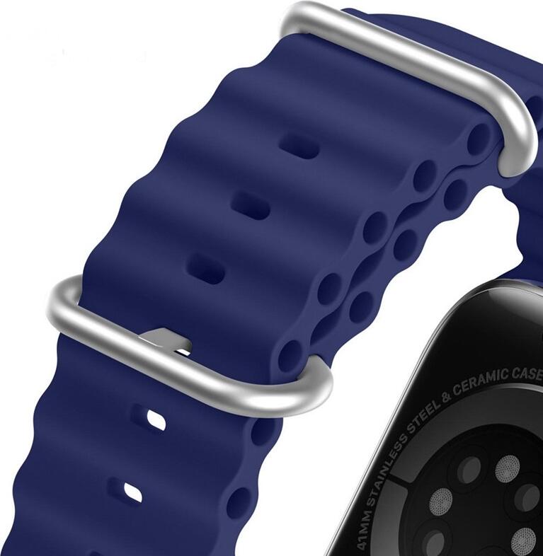 Ремешок Dux Ducis OceanWave из силикона для Apple Watch 38мм 40мм 41мм, водонепроницаемый браслет с рифленой структурой и стальной застежкой, Темно-синий, Series 1-10, SE