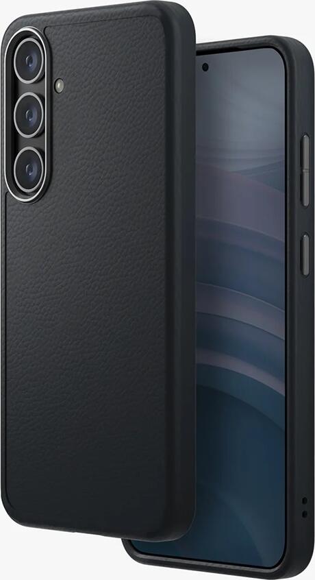 Защитный противоударный чехол Uniq Stexa для Samsung Galaxy S24 Plus 6.7", TPU, экокожа и алюминий, защита при падении с 2.5 м, ударопрочный, черный