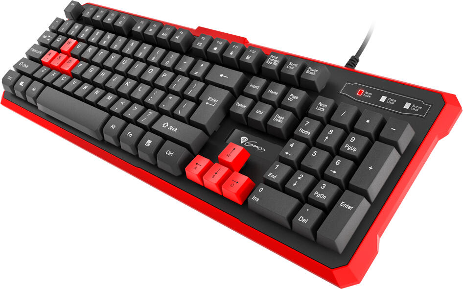 Genesis Rhod 110 NKG-0939 Membrane Gaming Keyboard, US Layout, 104 Keys, 19-Key Anti-ghosting, Wired USB, Spill-resistant, Black and Red