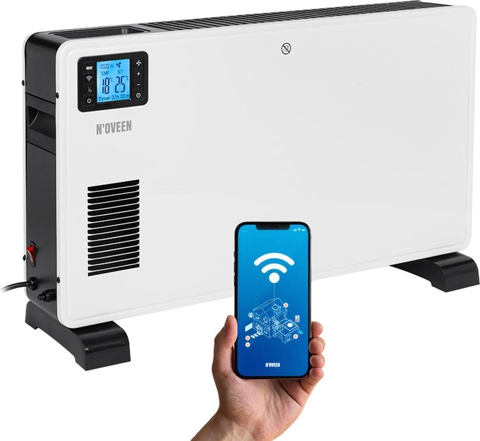 N'OVEEN CH9099 Convector Heater XXL, 2300W, WiFi Tuya Smart Control, LCD Display, 24h Timer, Remote Control, Overheat and Tip-over Protection, White