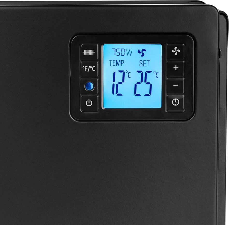 N'OVEEN CH7100 LCD Smart Convector Heater, 2000W, 3 Power Levels, Built-in Fan, 24h Timer, Remote Control, Overheat Protection, Black, Metal
