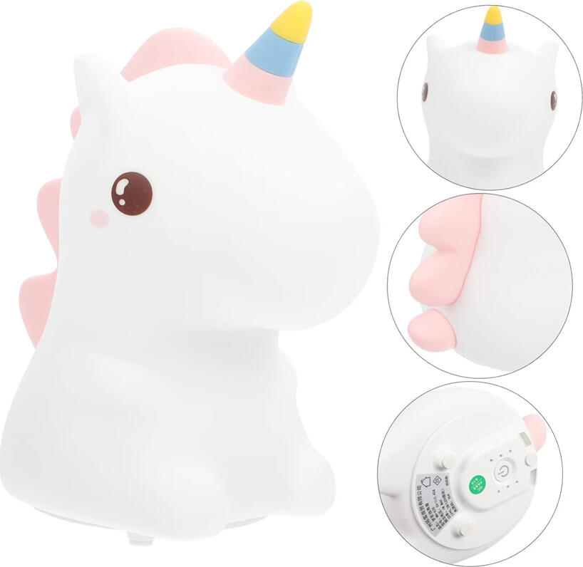 Unicorn Silicone Night Light, 1200mAh Battery USB-C Rechargeable LED Lamp, Touch Control with 7 Rainbow Colors, Soft Flexible Nursery Bedside Light