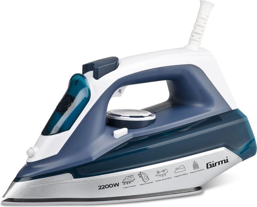Girmi ST61 Steam Iron 2200W, Ceramic Soleplate, 300cc Transparent Water Tank, Vertical Steam, Anti-Drip and Anti-Calc Systems, Self-Cleaning, Blue