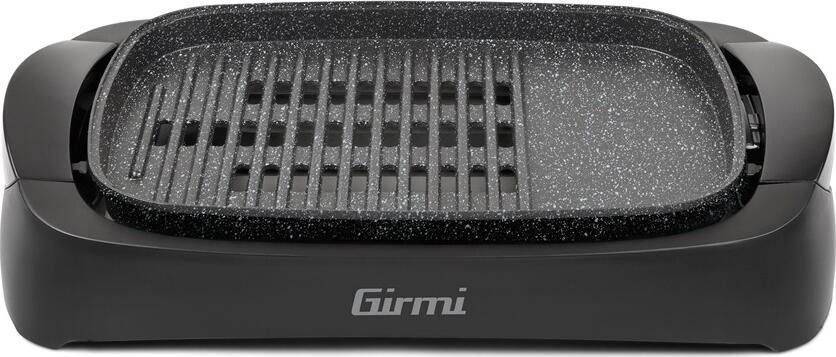 Girmi BQ90 Electric Grill 2200W with Petravera Non-Stick Coating, Half Flat Half Striped Plates 400x300mm, Tempered Glass Lid and Adjustable Thermostat