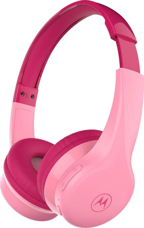Casca Wireless On-Ear Motorola Moto JR300 pentru Copii, Roz, Limita Volum 85dB, Difuzor 30mm, Bluetooth si Jack 3.5mm, Autonomie 24h, Potrivire Reglabila