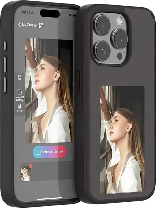 Чехол reinkstone Reink Case C1 Inkplay с E-ink экраном для iPhone 14 Pro, Цвет: Черный, 4-цветный NFC-дисплей с DIY-настройкой, противоударный TPU PC, алюминиевая подставка