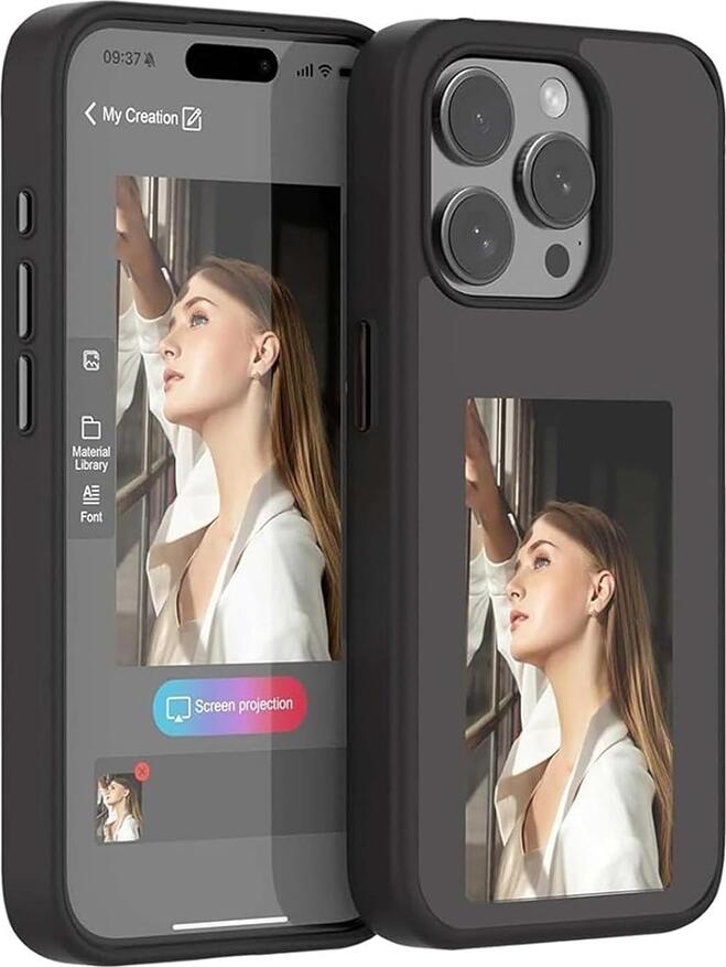 DIY E-Ink Screen Phone Case for iPhone 15 Pro, NFC Wireless Custom Image Display, Shockproof TPU PC Protective Cover, Anti-Scratch Matte Finish
