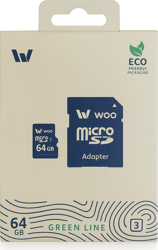 WOO MicroSD Card UHS-I (U3) (V30) + SD Adapter, Green Line, 64 GB