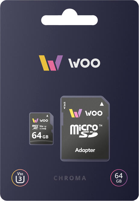 WOO MicroSD Card UHS-I (U3) (V30) + SD Adapter, Chroma, 64 GB