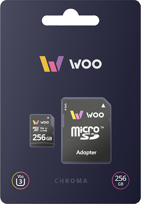 WOO MicroSD Card UHS-I (U3) (V30) + SD Adapter, Chroma, 256 GB