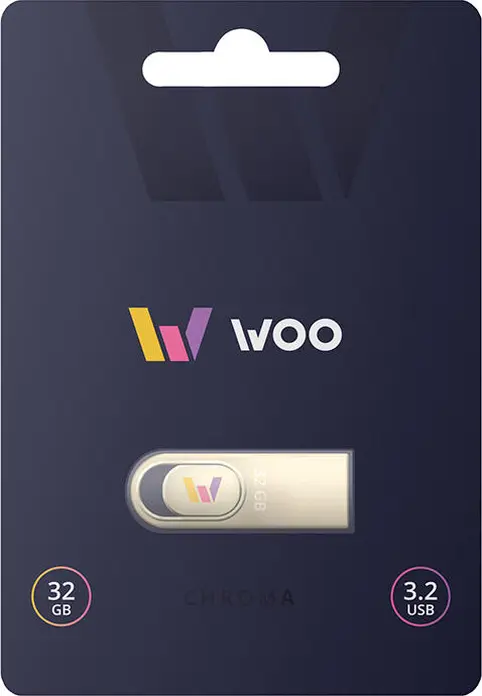 WOO Chroma USB 3.2 Flash Drive 32 GB, High Speed 80MB/s Read, Sliding Connector Protection, Metallic Finish, Backward Compatible with USB 2.0