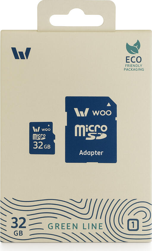 WOO Green Line 32 GB MicroSDHC Card UHS-I with SD Adapter, High Speed Class 10 U1 U3 V30, Eco-friendly Packaging