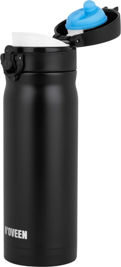 Термос N'OVEEN TB810 из нержавеющей стали INOX SS304, 400 мл, с двойными стенками, без BPA, сохранение тепла до 12ч и холода до 24ч, черный матовый