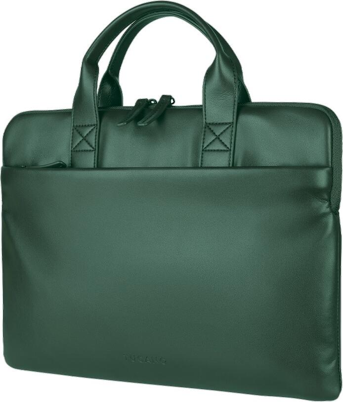 Tucano Isotta Superslim Laptop Bag, Dark Green, Synthetic Leather and Recycled PET, Slim Case with Padded Shoulder Strap and Front Pocket, for Laptops up to 14"