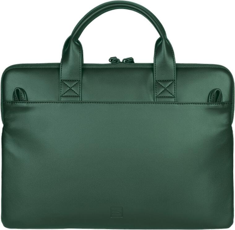 Tucano Isotta Superslim Laptop Bag, Dark Green, Synthetic Leather and Recycled PET, Slim Case with Padded Shoulder Strap and Front Pocket, for Laptops up to 14"