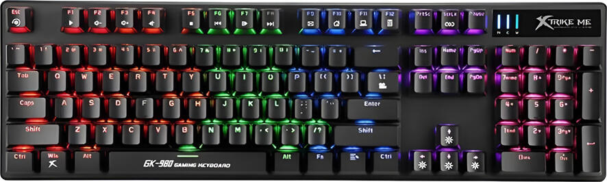 Xtrike Me GK-980 Mechanical Gaming Keyboard, Blue Switches, Rainbow RGB Backlighting, 104 Keys, Anti-ghosting, N-key Rollover, Wired USB 2.0