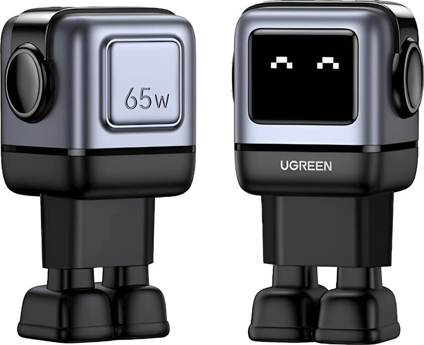 UGREEN Nexode RG 65W GaN Charger, Robot Design with LED Display Face, 2x USB-C & 1x USB-A Fast Charging for Laptops, MacBook Air M2, iPhone, Samsung