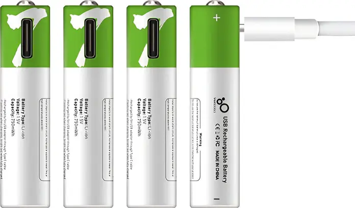 Аккумуляторы AAA Li-ion Smartoools 1.5В 750мАч с встроенным портом USB-C, ресурс 1200 циклов, защита от перезаряда, сертификация CE FCC RoHS