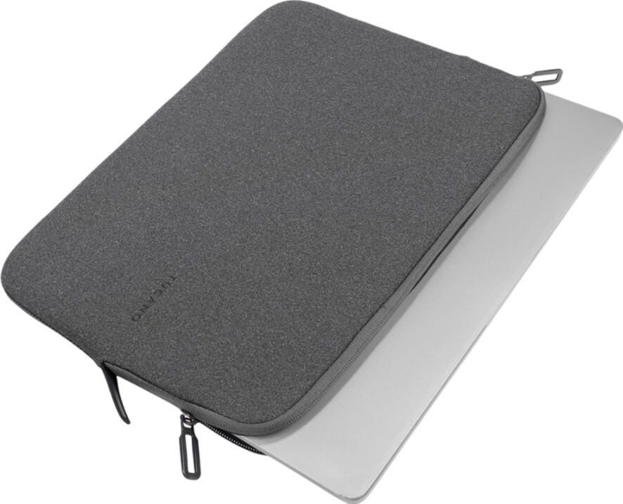Tucano Sleeve Melange Neoprene Laptop Sleeve Case, Black, with Zipper Closure and Anti-Slip Elastic Flaps for Drop and Scratch Protection
