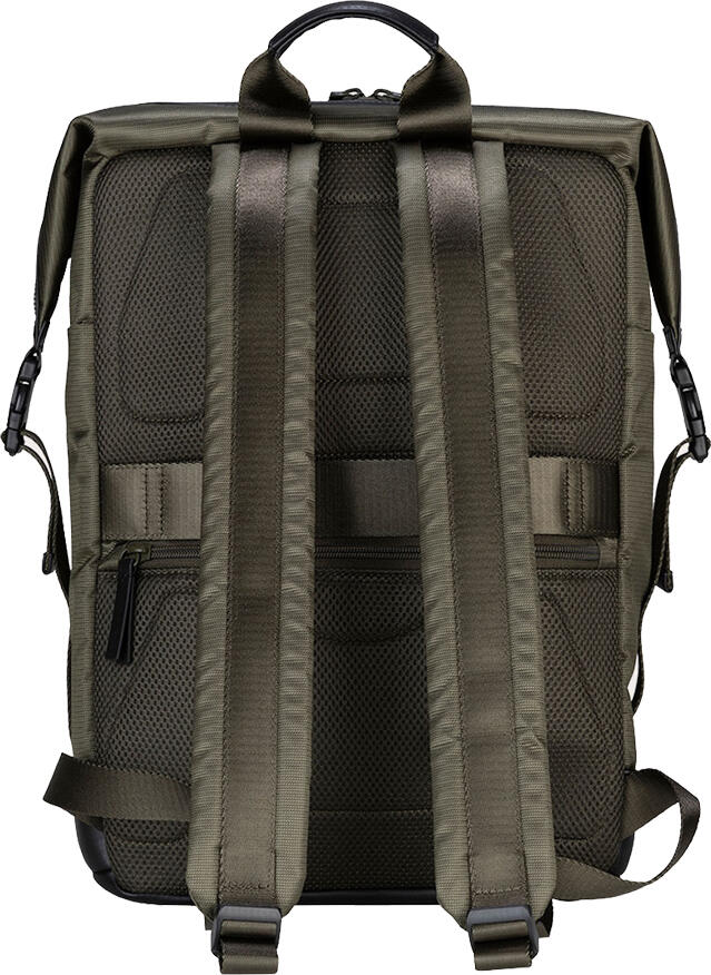 Tucano Modo Premium Laptop Backpack for 15.6 inch Laptops and 16 inch MacBooks, Military Green, Recycled Fabric with Leather Accents, Trolley Strap, Ergonomic Back