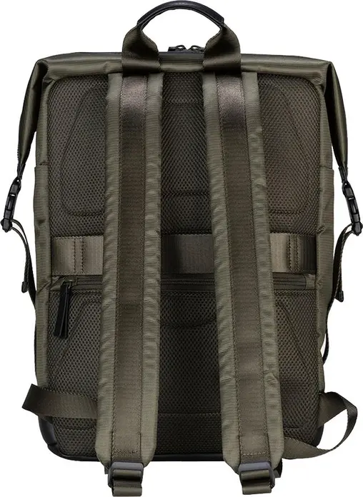 Tucano Modo Premium Laptop Backpack for 15.6 inch Laptops and 16 inch MacBooks, Military Green, Recycled Fabric with Leather Accents, Trolley Strap, Ergonomic Back