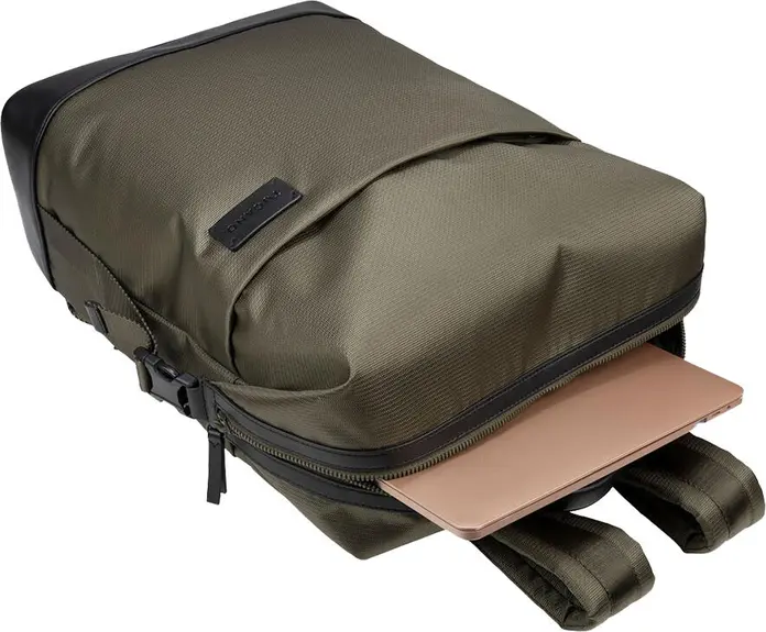Tucano Modo Premium Laptop Backpack for 15.6 inch Laptops and 16 inch MacBooks, Military Green, Recycled Fabric with Leather Accents, Trolley Strap, Ergonomic Back