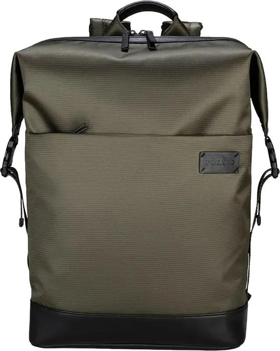 Tucano Modo Premium Laptop Backpack for 15.6 inch Laptops and 16 inch MacBooks, Military Green, Recycled Fabric with Leather Accents, Trolley Strap, Ergonomic Back