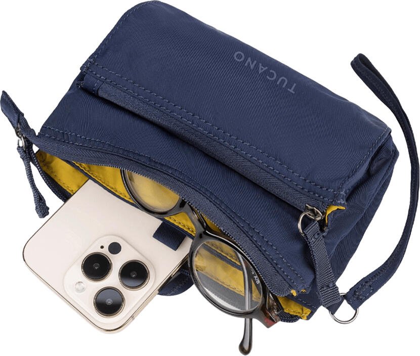Tucano Ordine S Beauty Case Bag Organizer, 100% Recycled rPET Material, 3 Internal Compartments with Pockets, Side Zipper Pocket and Wrist Strap, 180x120x70 mm