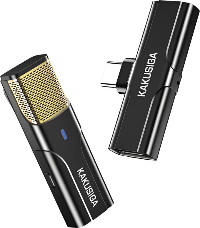 KAKUSIGA KSC-1106 Wireless Microphone System, USB-C Connection, 2.4G Protocol, Noise Reduction, Omnidirectional Condenser Mic, 8h Battery Life, Low Latency, Black