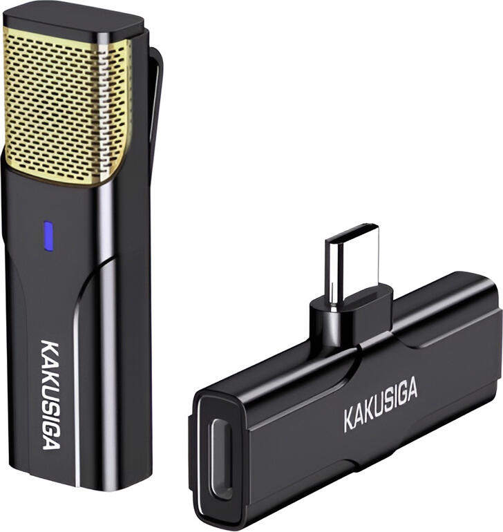 KAKUSIGA KSC-1106 Wireless Microphone System, USB-C Connection, 2.4G Protocol, Noise Reduction, Omnidirectional Condenser Mic, 8h Battery Life, Low Latency, Black