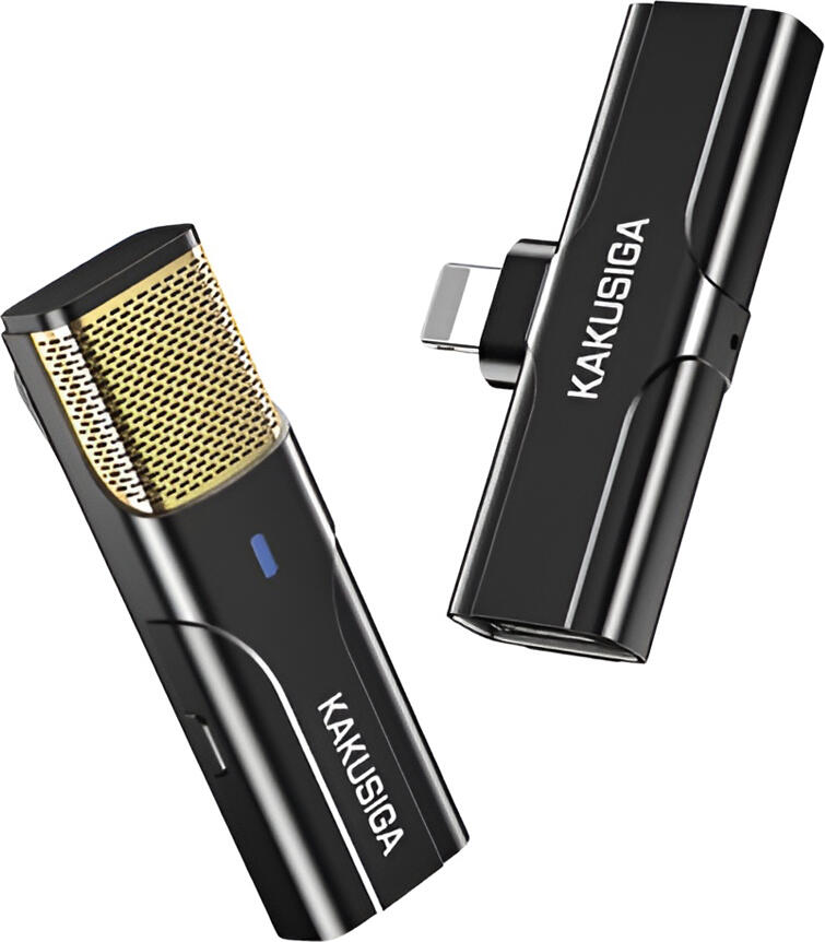 Sistem Microfon Wireless KAKUSIGA KSC-1106, Conexiune Lightning, Protocol 2.4G, Reducere Zgomot, Microfon Condensator Omnidirectional, Baterie 8h, Latenta mica, Negru