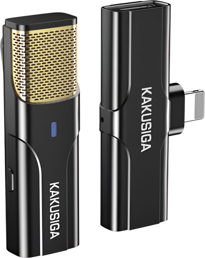 Sistem Microfon Wireless KAKUSIGA KSC-1106, Conexiune Lightning, Protocol 2.4G, Reducere Zgomot, Microfon Condensator Omnidirectional, Baterie 8h, Latenta mica, Negru