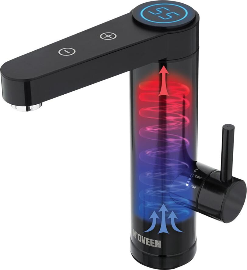 N'OVEEN IWH965 Instant Water Heater Faucet, INOX Stainless Steel, 3000-3600W, Digital LED Touch Control, 30-55°C Temp Adjustment, IPX4, Black