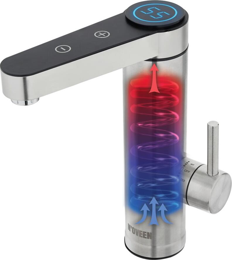 Boiler Instant N'OVEEN IWH960 cu Robinet, Corp din Otel Inoxidabil INOX, 3000-3600W, Control Touch cu Display LED Digital, Temperatura 30-55°C, IPX4