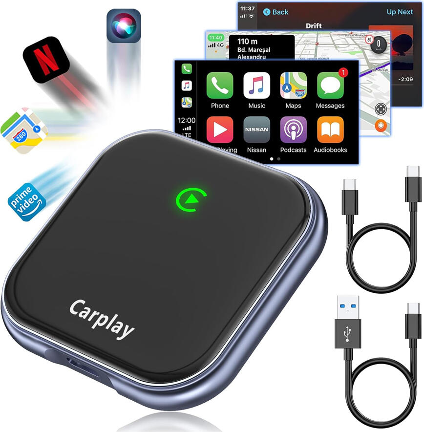 Adaptor Wireless CarPlay si Android Auto BY863C, Convertor USB Type-C Plug & Play cu WiFi si Bluetooth, Carcasa din Aluminiu pentru iPhone si Android