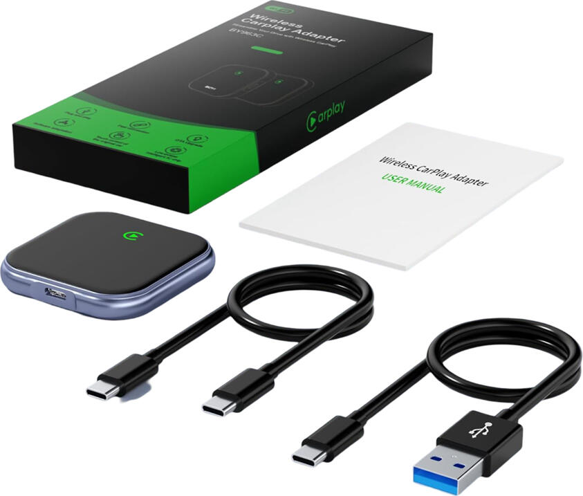 Adaptor Wireless CarPlay si Android Auto BY863C, Convertor USB Type-C Plug & Play cu WiFi si Bluetooth, Carcasa din Aluminiu pentru iPhone si Android