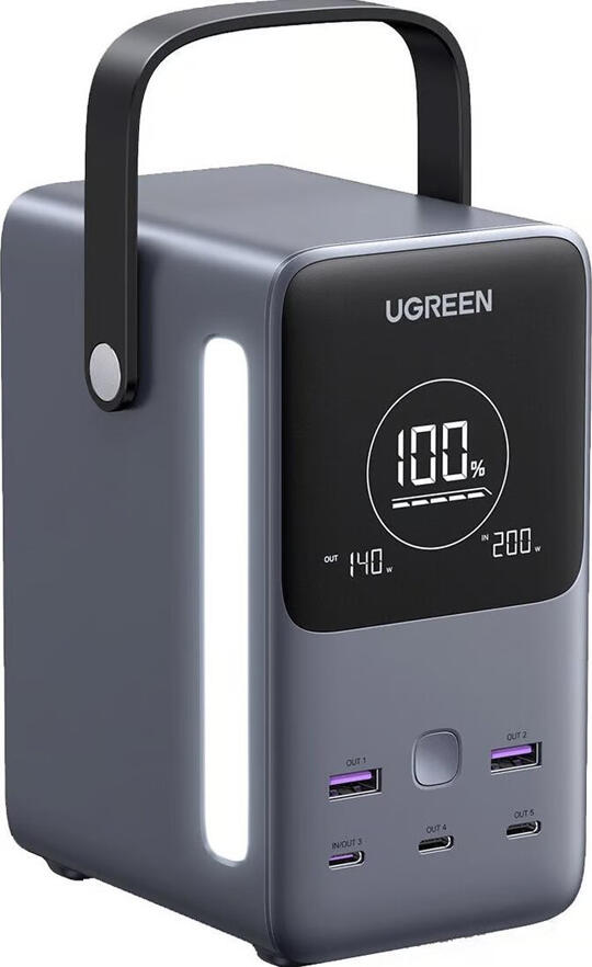 UGREEN Nexode 300W Power Bank 48000mAh LiFePO4 Battery, 140W USB-C PD 3.1 Fast Charging, 5 Ports (3x USB-C, 2x USB-A), LCD Display, Grey