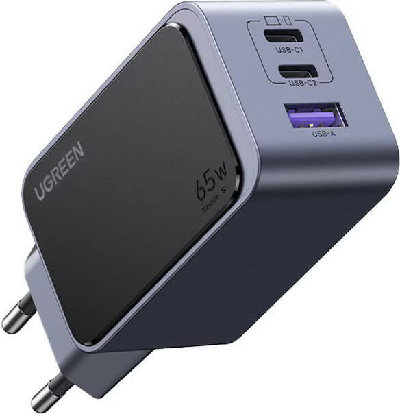 UGREEN Nexode GaN Air Mini Charger X553 65W Fast Wall Charger, 2x USB-C and 1x USB-A Ports, ThermalGuard Safety System, Flame-retardant Polycarbonate