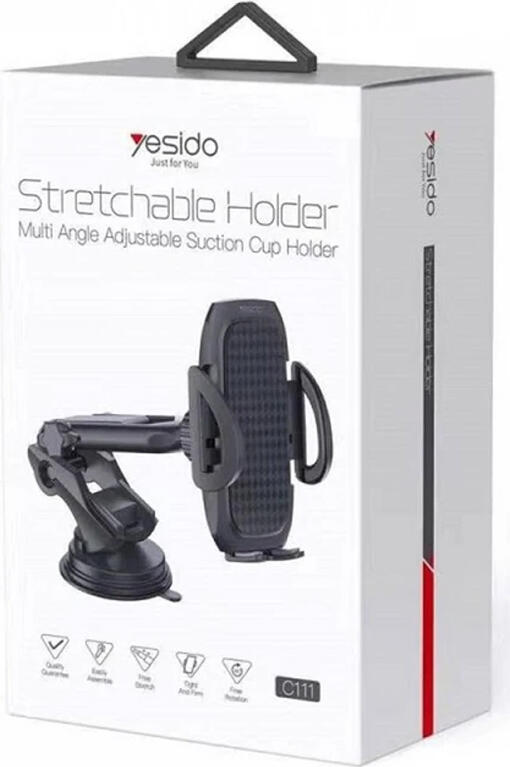 Yesido C111 Car Phone Holder, Suction Cup Dashboard and Windshield Mount, 360 Degree Rotation, Telescopic Arm, for 4.7-6.5 inch Smartphones, Black