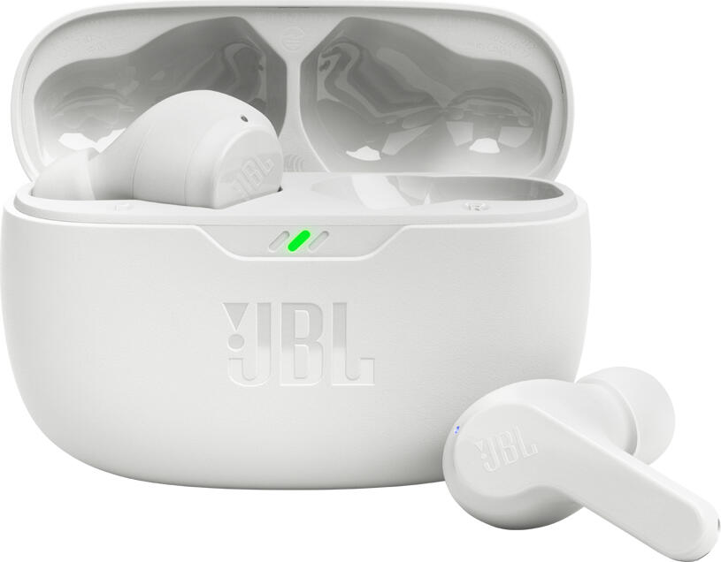 JBL Wave Beam True Wireless Stereo Earbuds, White, 8mm Dynamic Drivers, Deep Bass Sound, IP54 Dust and Splash Resistant, 32h Total Battery, Bluetooth 5.2