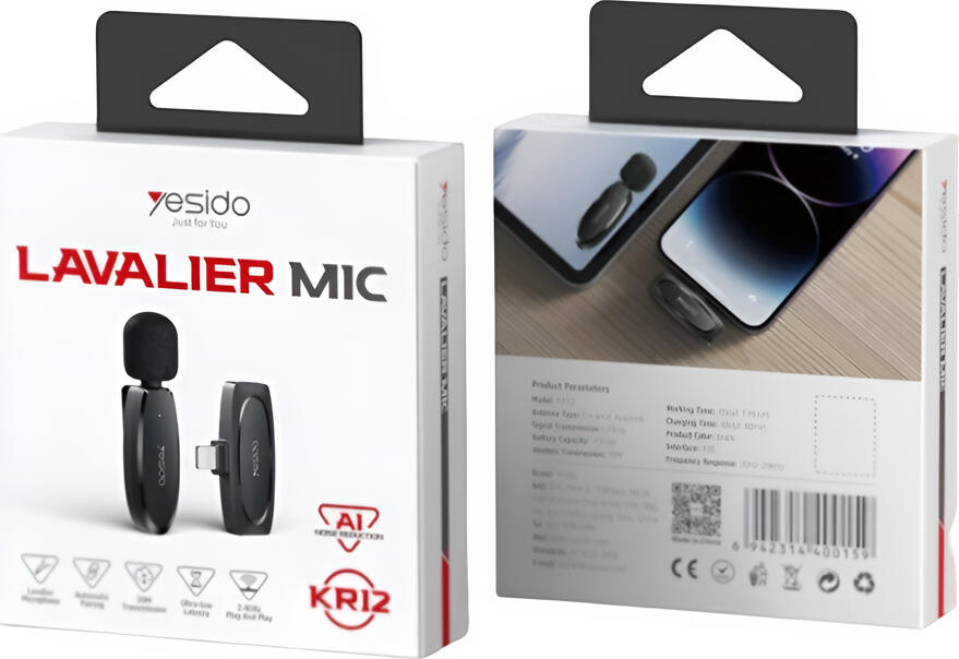 Yesido KR12 Wireless Lavalier Microphone for iOS, Lightning Connector, 2.4GHz, 20m Range, AI Noise Reduction, 360-degree Pickup, Plug-and-Play