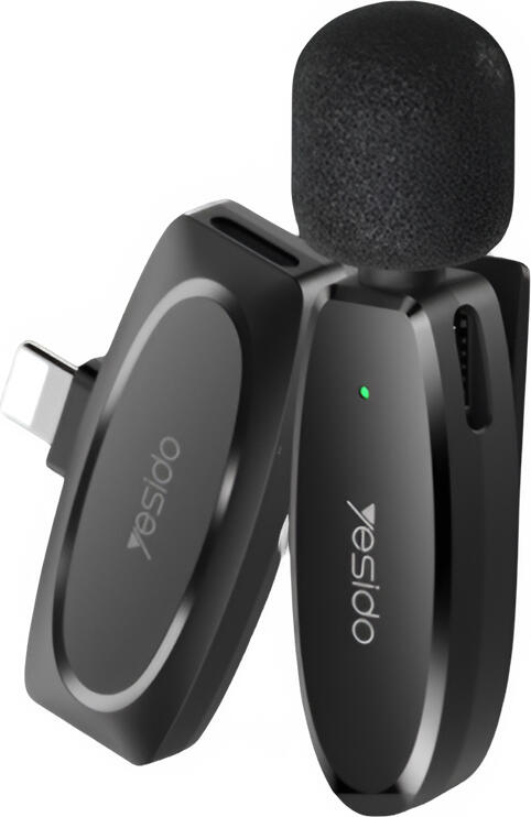 Yesido KR12 Wireless Lavalier Microphone for iOS, Lightning Connector, 2.4GHz, 20m Range, AI Noise Reduction, 360-degree Pickup, Plug-and-Play